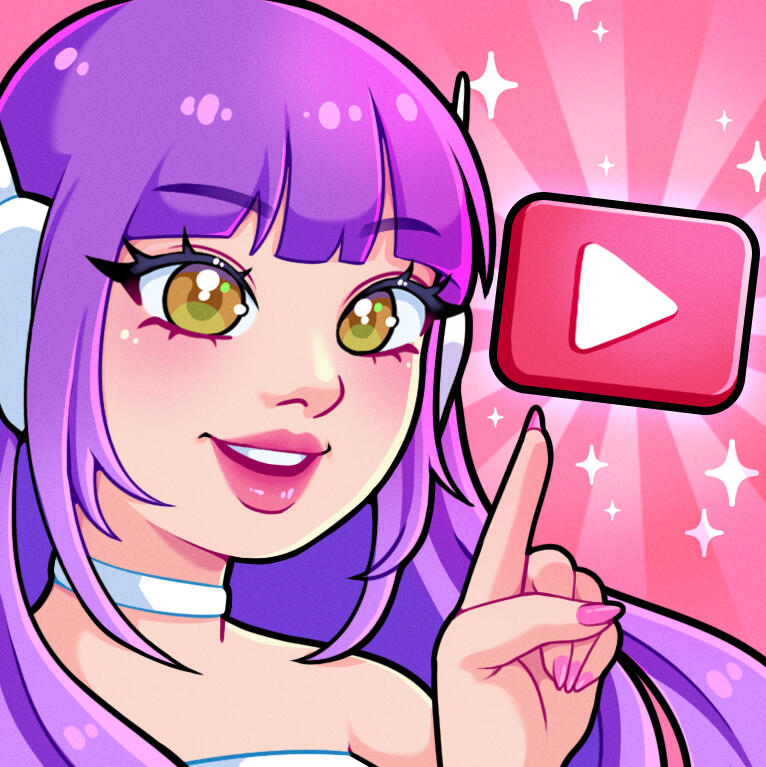 Illustration of Youtuber and TikToker, CyberKiki in chibi form standing on top of a kawaii, Y2K flip phone with her cat, Momo.