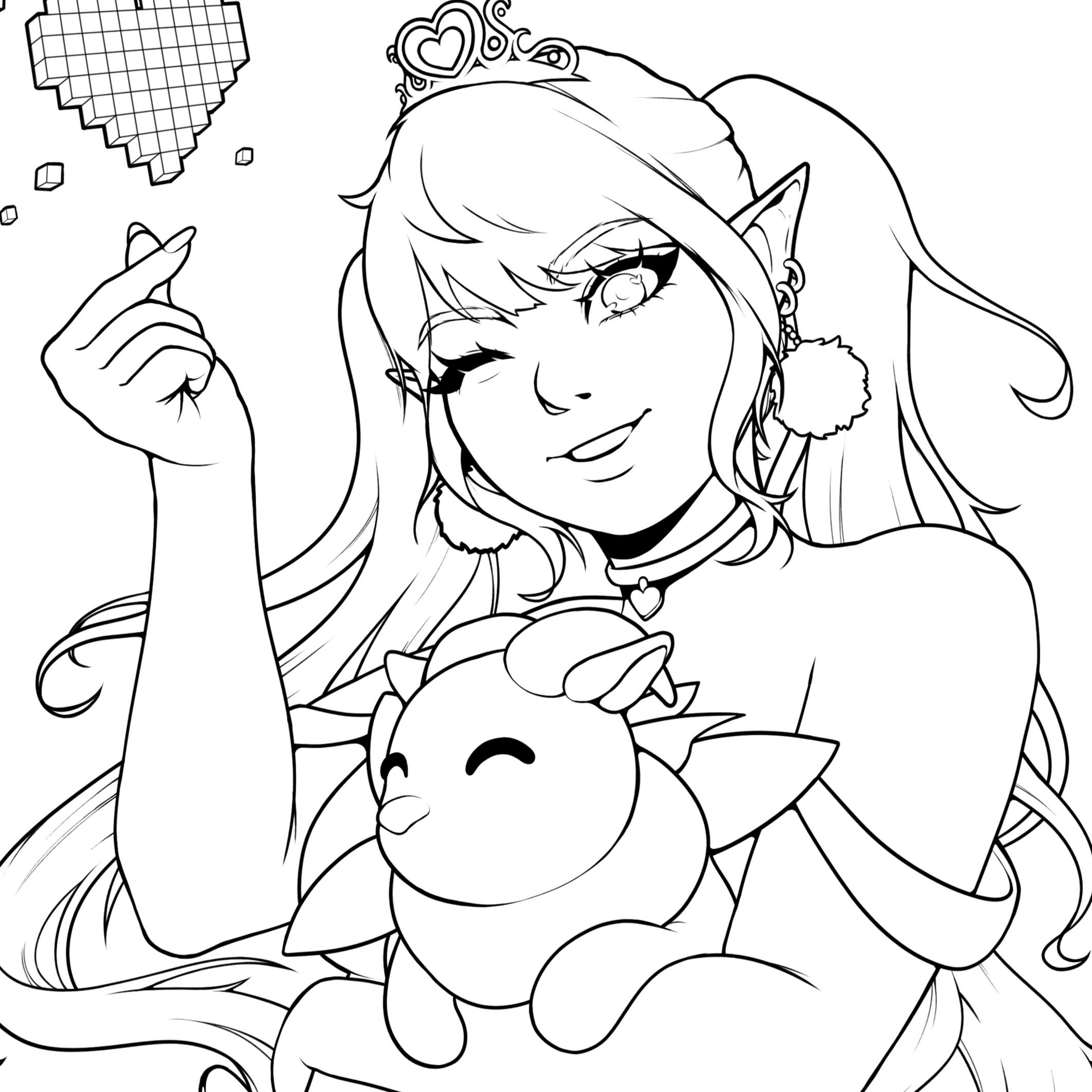 Illustration of Youtuber and TikToker, CyberKiki in chibi form standing on top of a kawaii, Y2K flip phone with her cat, Momo.