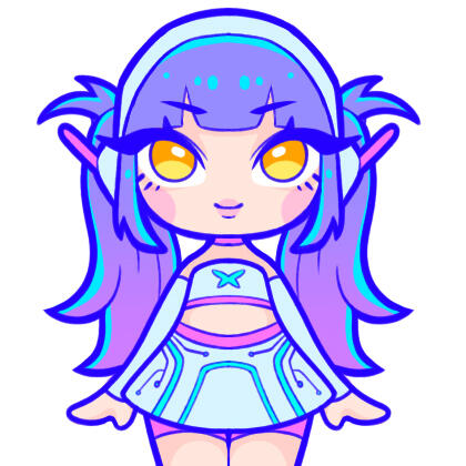 Illustration of Youtuber and TikToker, CyberKiki in chibi form standing on top of a kawaii, Y2K flip phone with her cat, Momo.